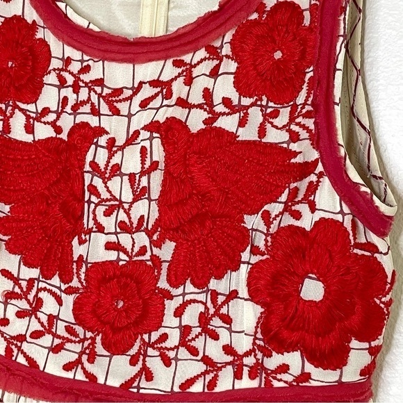Anthropologie Vineet Bahl Stitched Avani Embroidered Detail Dress Cream Red SP - Picture 12 of 16
